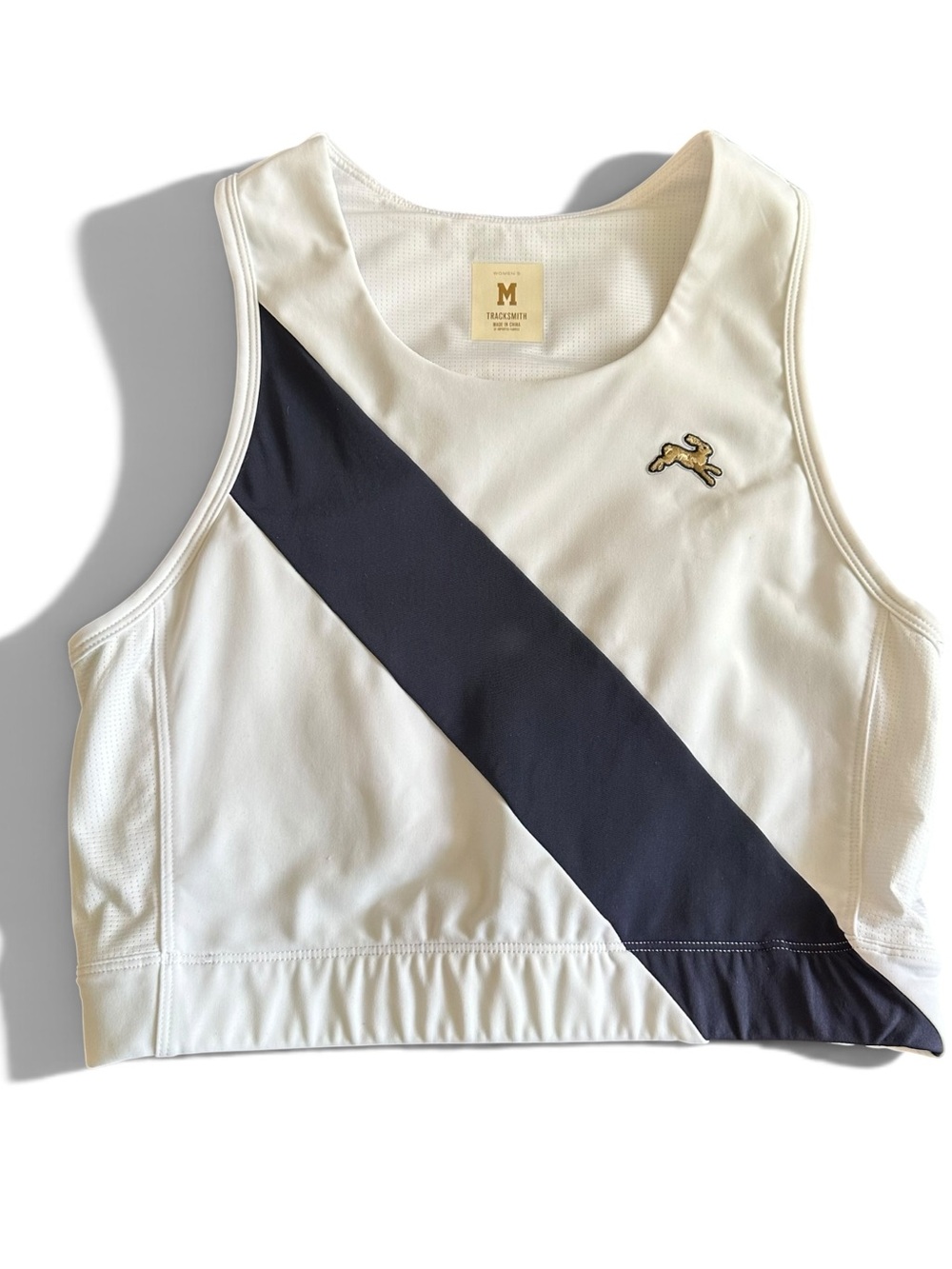 Tracksmith Women's Bell Lap Top - Ivory & Navy Racing Crop - Size Medium